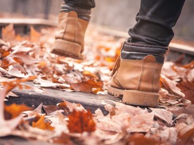 Vandresko i efterårsblade.